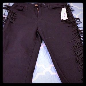 New aqua black fringe jeans